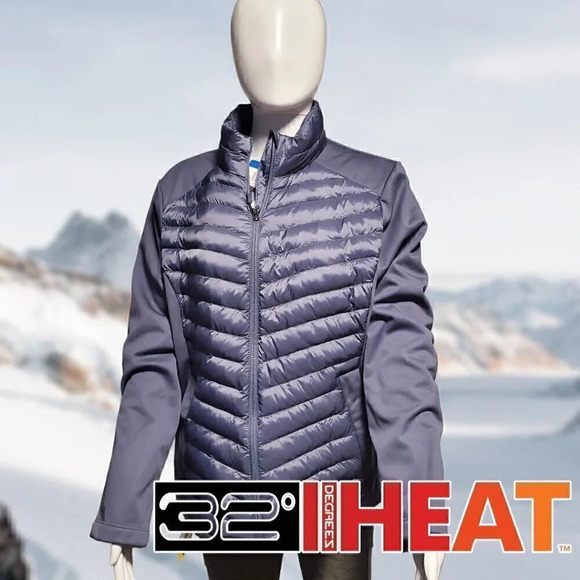 32 Degrees Womens Mixed Media Jacket | Puffer | Blue | NWT - Picture 1 of 4